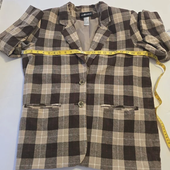 Linen Blend Plaid Women's Sag Harbor Blazer Jacket Fall Office Size 16 - Picture 5 of 5